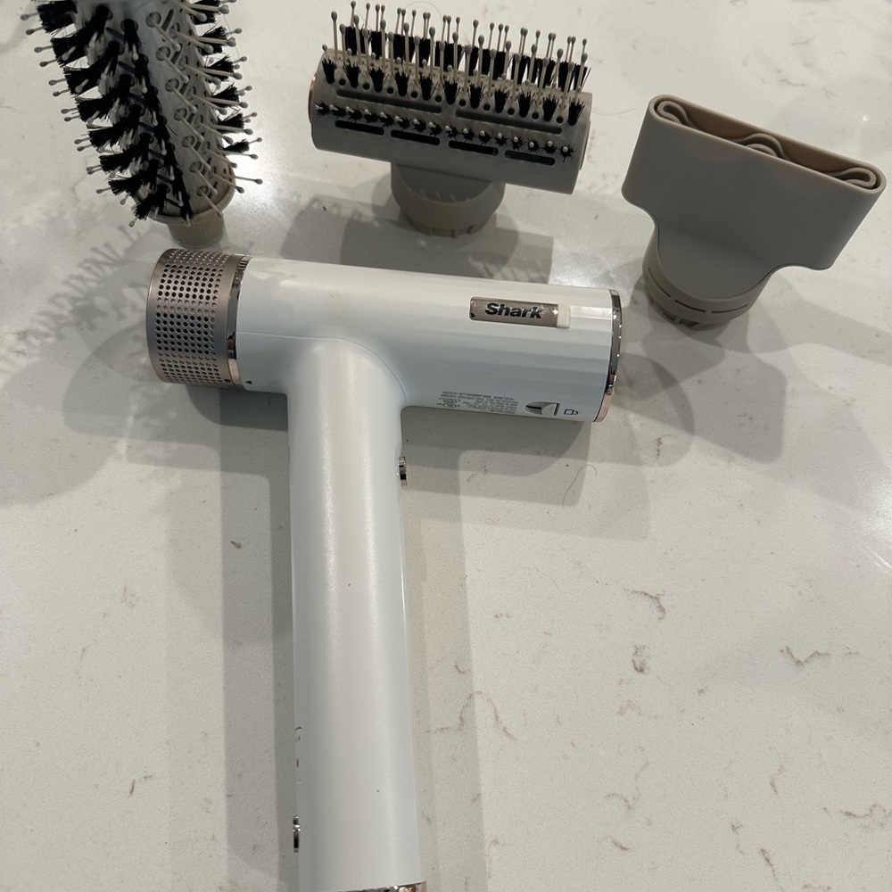 Shark White Hair Dryer with Attachments like new